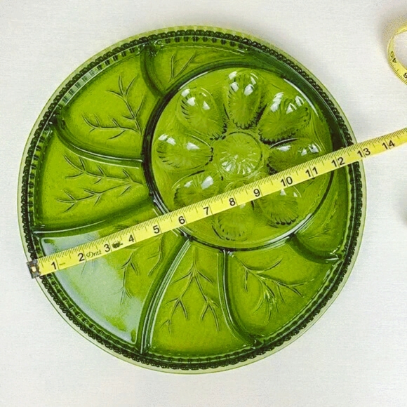 Indiana Glass Avocado Green Depression Glass Egg & Relish Tray 13" - Picture 4 of 6